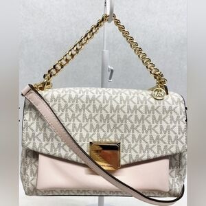 Authentic Michael Kors Lita Crossbody Purse in  baby pink/cream/gold